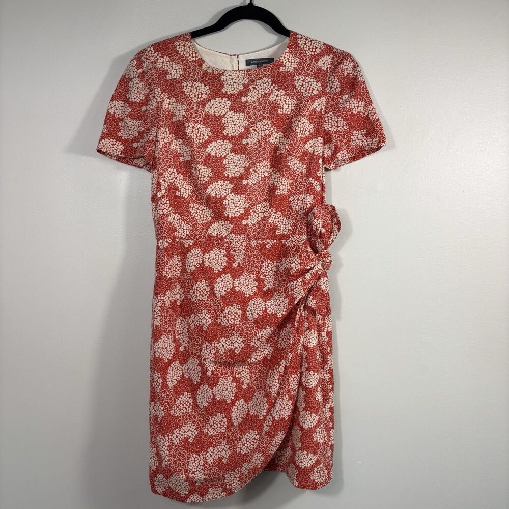 Emily & Fin Size S Womens Beige Red Short Sleeve Wrap Dress - EUC